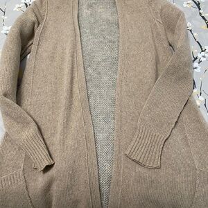 S Theory- almost to knee beige cardigan